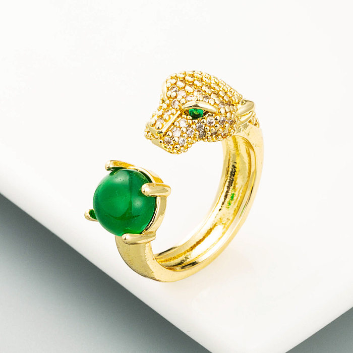 Fashion Leopard Head Inlaid Emerald Zircon Ring
