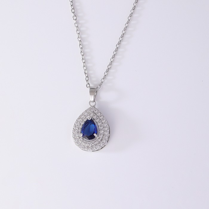 Retro Simple Style Water Droplets Copper Zircon Necklace Pendant In Bulk