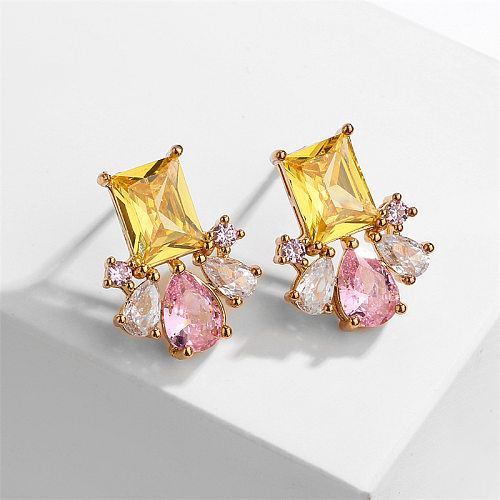 1 Pair Glam Romantic Square Water Droplets Plating Inlay Copper Zircon White Gold Plated Gold Plated Earrings