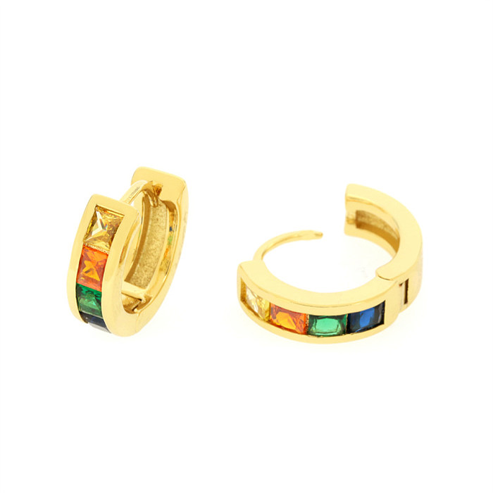 1 Pair Vintage Style Simple Style Circle Square Plating Inlay Copper Zircon 18K Gold Plated Hoop Earrings