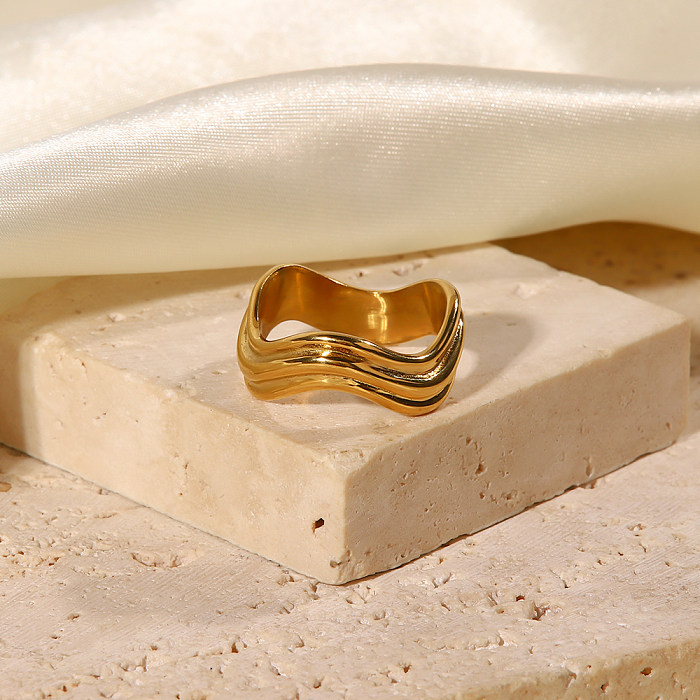 Anéis banhados a ouro de aço inoxidável Fashion Waves 1 peça