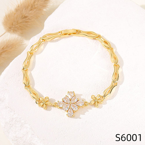Simple Style Flower Copper Inlay Zircon Bracelets