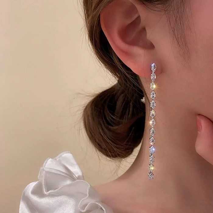 1 Pair Simple Style Round Inlay Copper Zircon Drop Earrings