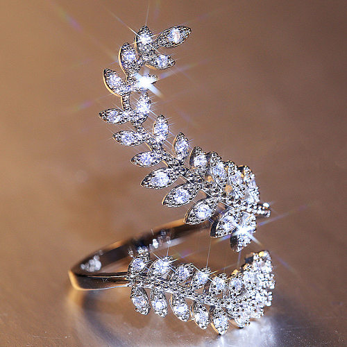 جديد السيدات الزركون خاتم الفضة مطلي الإبداعية أوراق النبات خاتم النحاس والمجوهرات