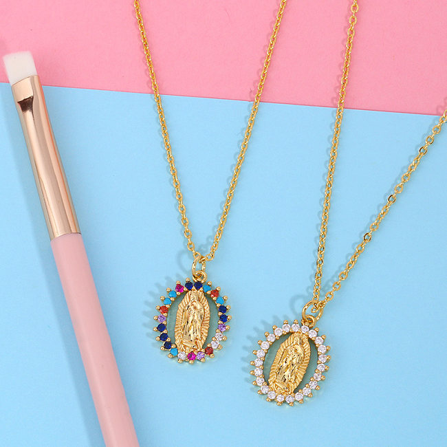 Simple Virgin Mary Geometric Pendant 18K Gold Plated Copper Necklace