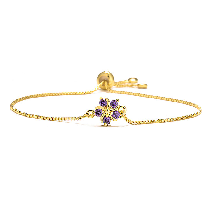 Bracelets de cuivre de fleur de mode Bracelets de cuivre de zircon plaqués or