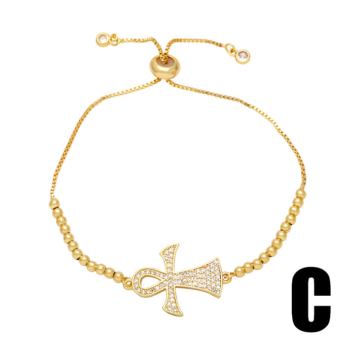 IG Style Hip-Hop Cross Copper Plating Inlay Zircon 18K Gold Plated Bracelets