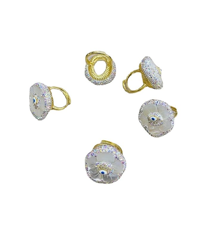 Retro Devil'S Eye Copper Inlay Freshwater Pearl Diamond Rings