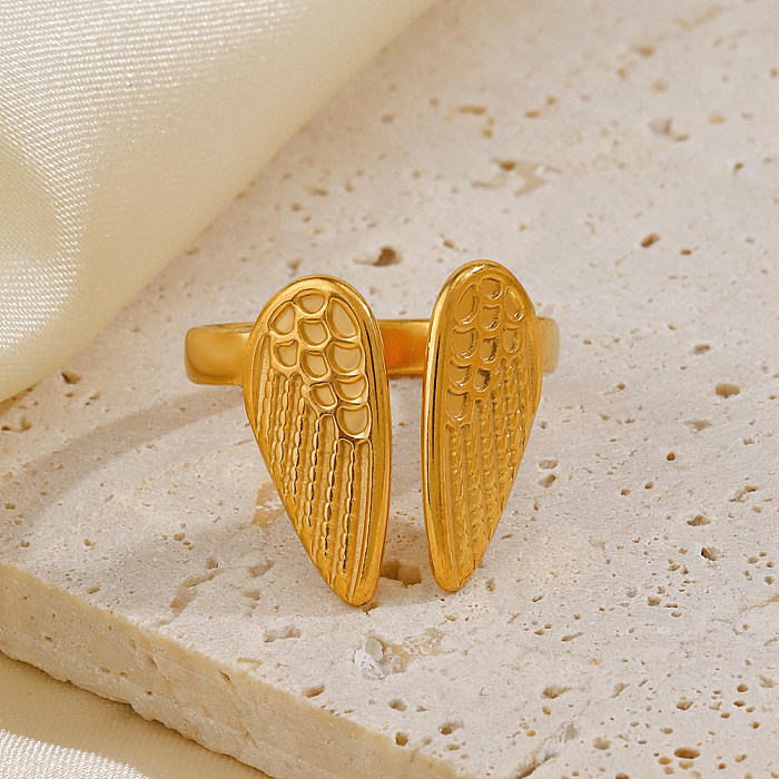 Modern Style Streetwear Wings Stainless Steel Plating 18K Gold Plated Open Rings