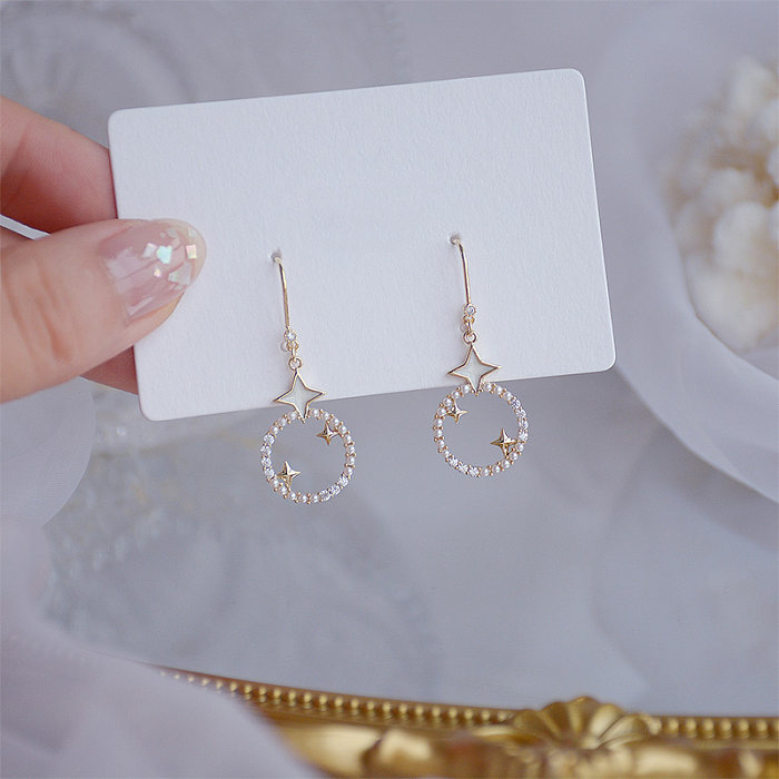 1 Paar IG Style Simple Style Star Inlay Kupfer Künstliche Perlen Zirkon 14K vergoldete Tropfenohrringe