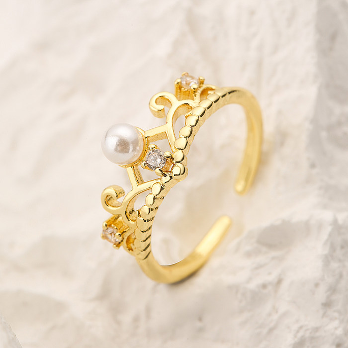 خاتم مفتوح من النحاس المطلي بالذهب عيار 18 قيراط على شكل تاج من النحاس الكلاسيكي، بكميات كبيرة