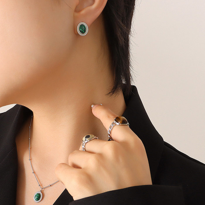 Suite de collier et boucles d'oreilles en acier titane avec pendentif opale Turquoise à la mode