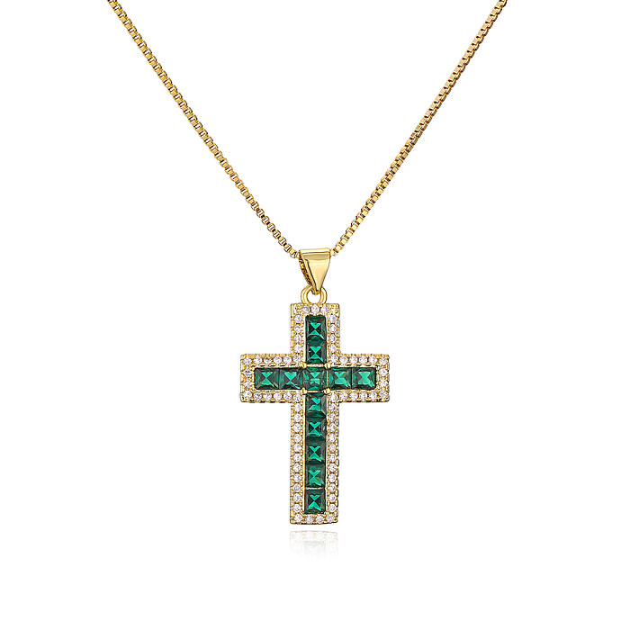 Women'S Fashion Cross Copper Necklace Inlaid Zircon Zircon Copper Necklaces