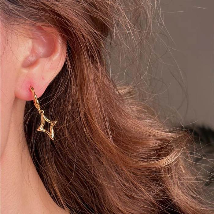 1 paire de boucles d'oreilles pendantes en cuivre plaqué or, Style Simple, couleur unie