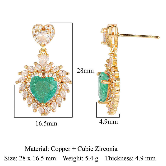 1 Pair Retro Heart Shape Inlay Copper Zircon Earrings