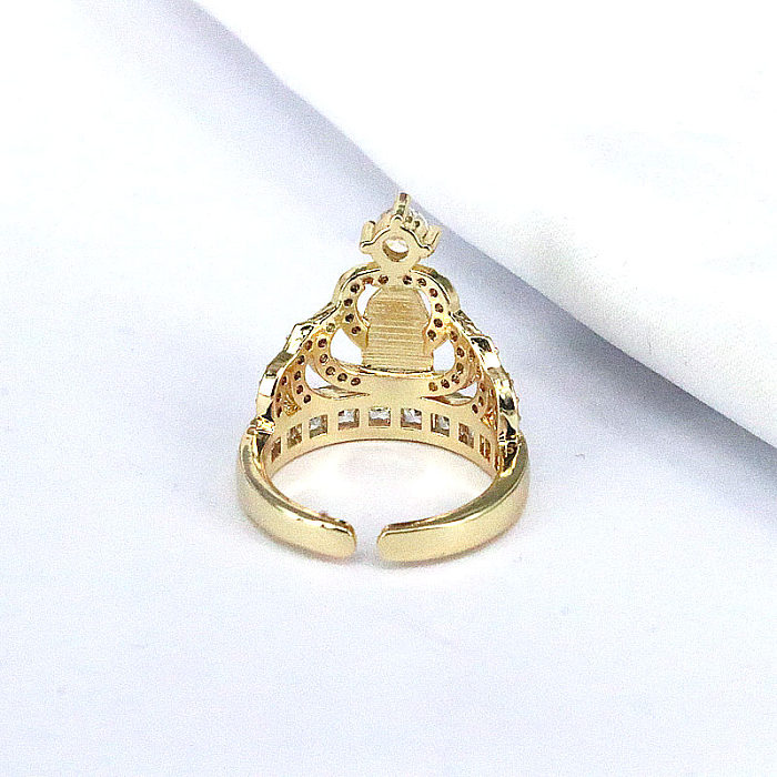 Fashion Portrait Crown Copper Gold Plated Inlay Zircon Open Ring 1 Piece