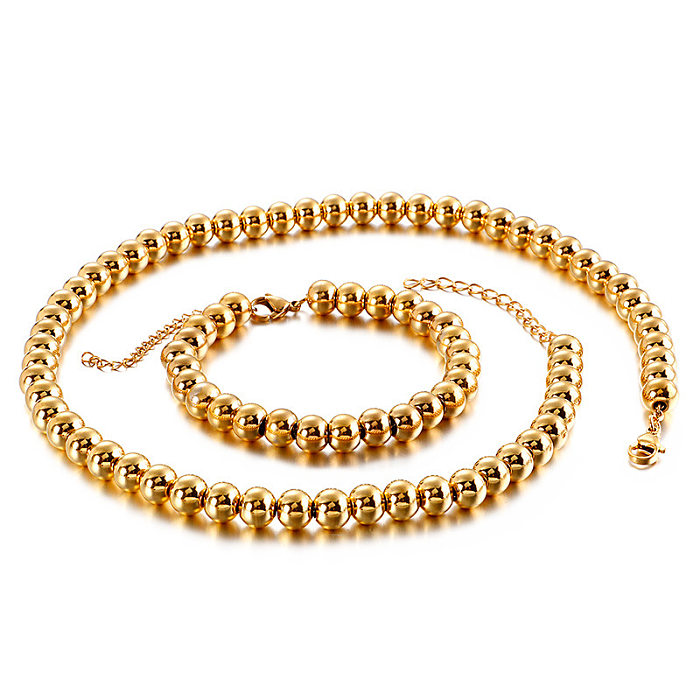 Koreanischen Stil Titan Stahl Kleine Runde Perlen Armband Halskette Set Großhandel schmuck