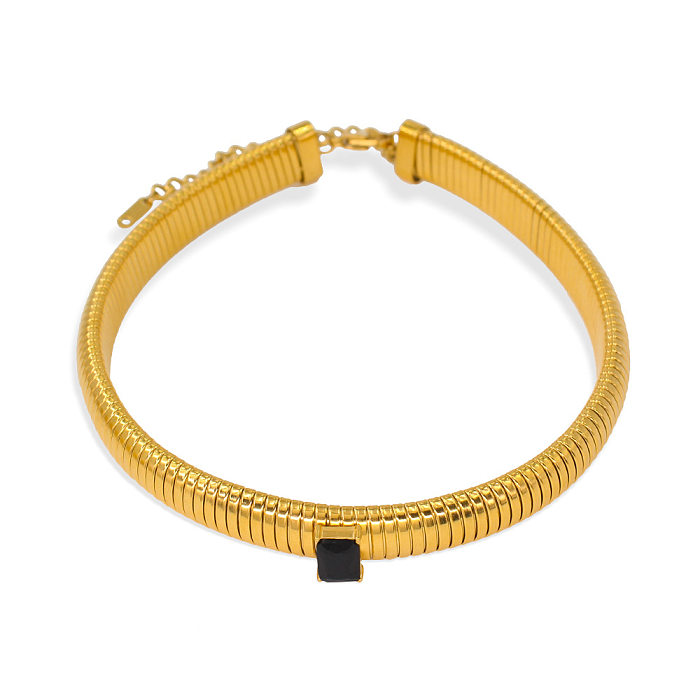 Collar de pulseras de anillos de circón con incrustaciones de acero de titanio cuadrado redondo de estilo francés Retro