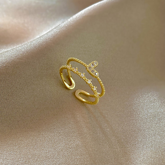 Estilo simples forma de coração chapeamento de cobre strass anel aberto 1 peça