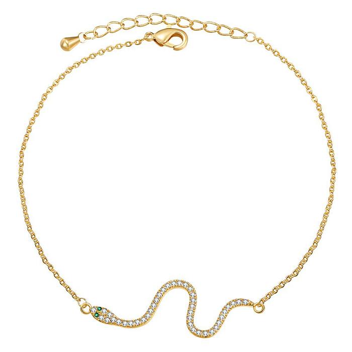 Snake Element Jewelry Real Gold Plated With Zircon Copper Jewellery Necklace Clavicle Chain