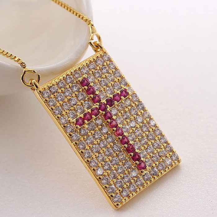 Simple Style Cross Copper Gold Plated Zircon Necklace In Bulk