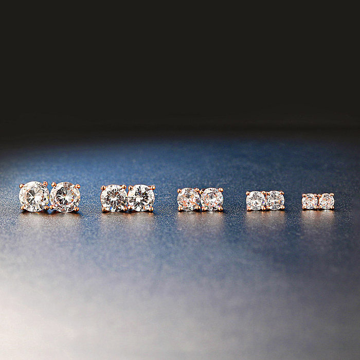 Simple Style Geometric Copper Inlay Zircon Ear Studs 1 Pair