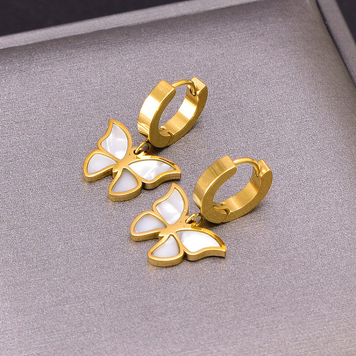 Mode Schmetterling Titan Stahl Überzug Inlay Shell Armbänder Ohrringe Halskette