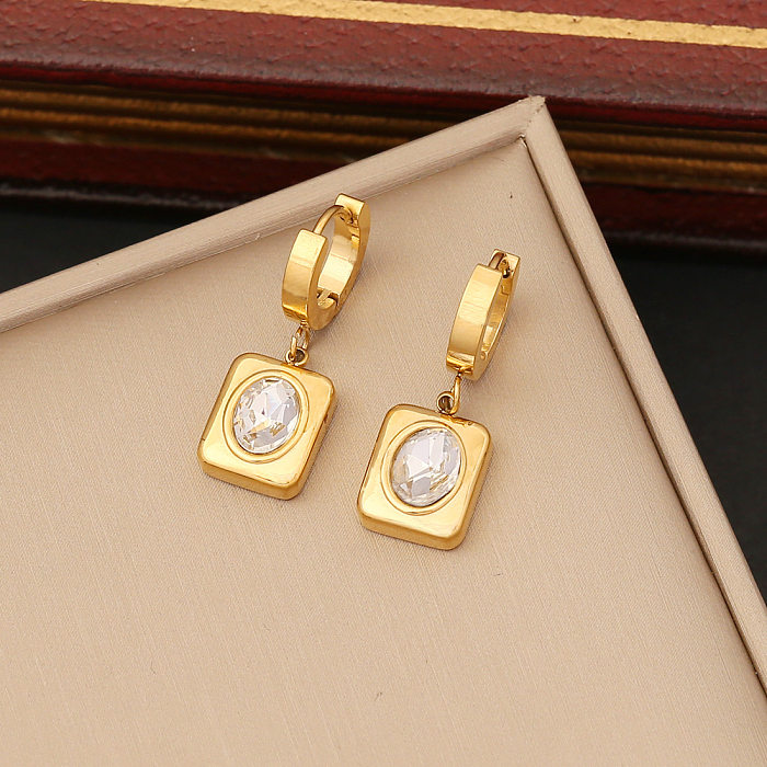 Simple Style Square Stainless Steel Inlay Zircon Jewelry Set