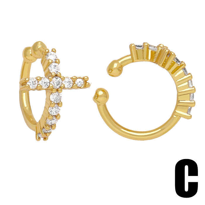 1 Pair IG Style Simple Style C Shape Cross Plating Inlay Copper Zircon 18K Gold Plated Ear Clips