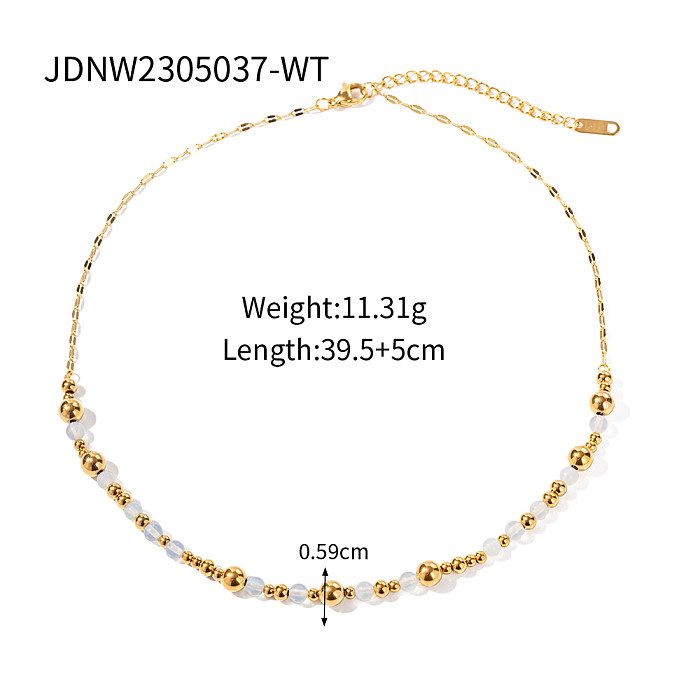 Collar de pulseras chapado en oro de 18 quilates con revestimiento de piedra lunar redondo informal de acero inoxidable estilo IG