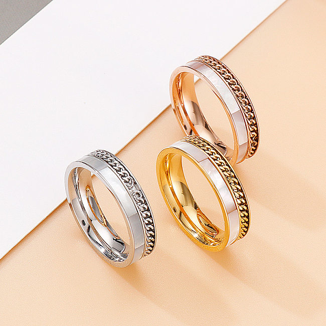 Anéis de aço inoxidável geométricos da moda embutidas em concha Anéis de aço inoxidável