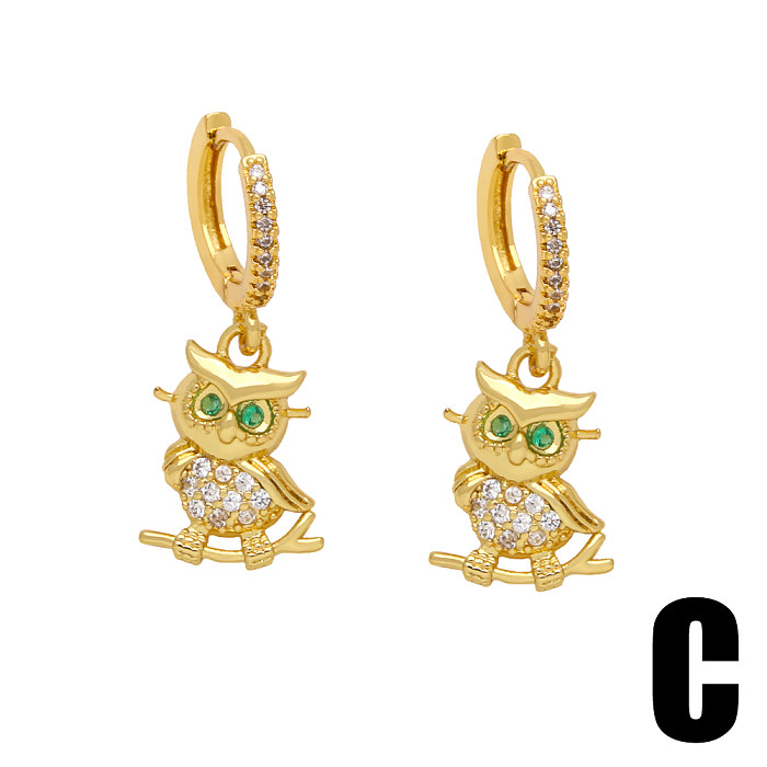 1 Pair Cute Fashion Four Leaf Clover Bear Butterfly Plating Inlay Copper Zircon 18K Gold Plated Drop Earrings