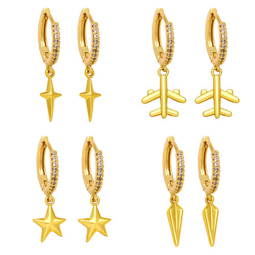 Boucles d'oreilles pendantes en Zircon plaqué cuivre, Style Simple, étoile avion, 1 paire