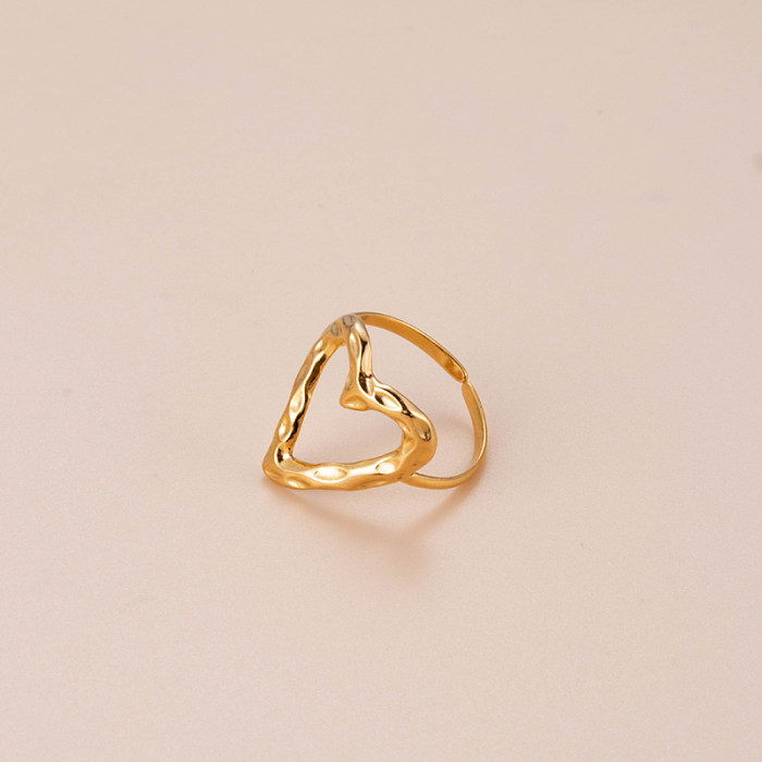Básico retro gesto coração forma cobra aço inoxidável criss cross chapeamento banhado a ouro 18K anel aberto