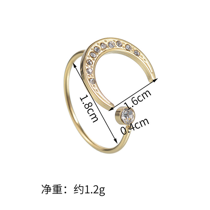 Casual Simple Style Moon Stainless Steel 14K Gold Plated Zircon Open Rings In Bulk