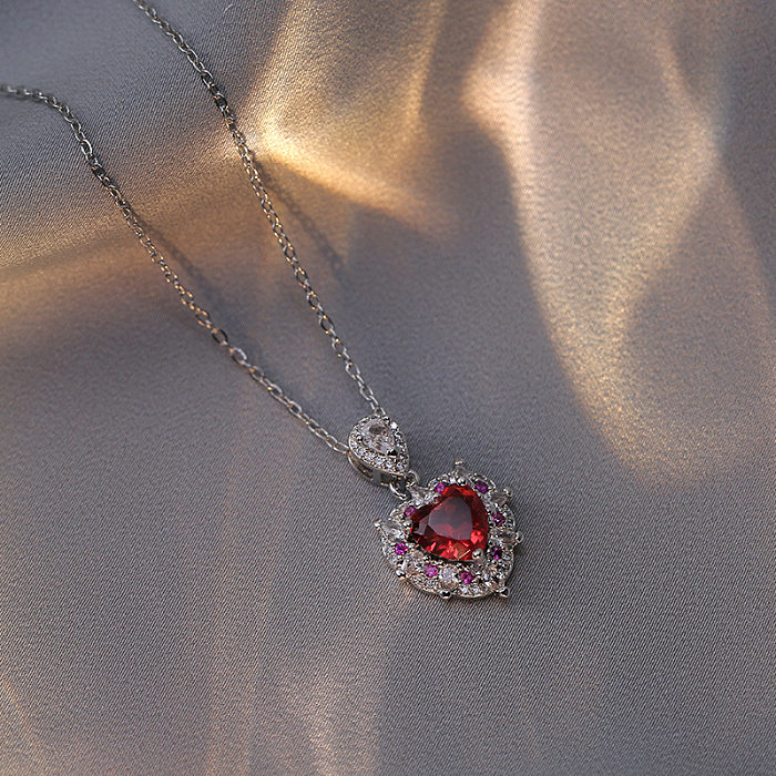 Luxuoso formato de coração titânio aço embutido zircão feminino brincos colar conjunto de joias