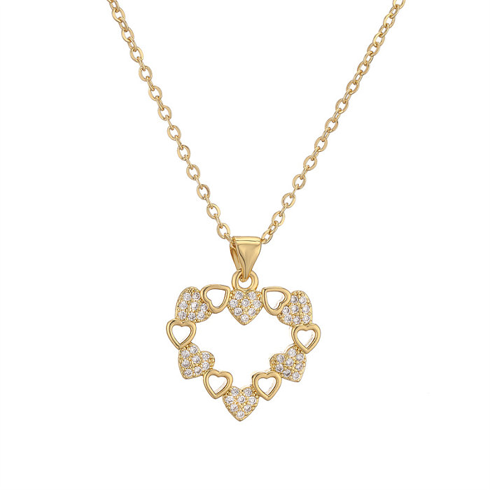 IG Style Simple Style Cross Heart Shape Copper Plating Inlay Zircon Gold Plated Pendant Necklace