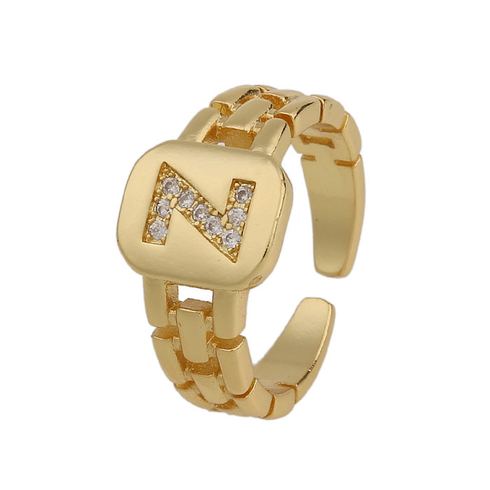 Modischer Ring im neuen Stil, schlichter Kupfer-Ring aus 18 Karat Gold mit 26 englischen Buchstaben