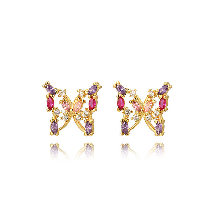 1 Pair Simple Style Butterfly Inlay Copper Zircon Ear Studs