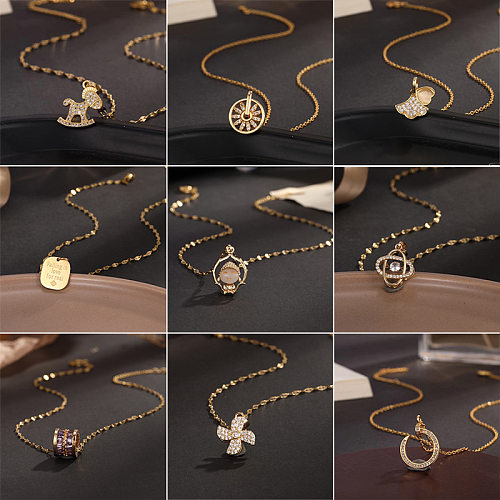 1 Piece Lady Flower Copper Diamond Pendant Necklace