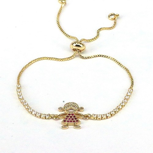 Elegant Lady Cartoon Copper Plating Inlay Zircon 18K Gold Plated Bracelets