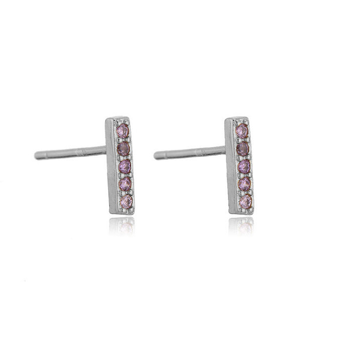 1 Pair Simple Style Lines Plating Inlay Copper Zircon Ear Studs