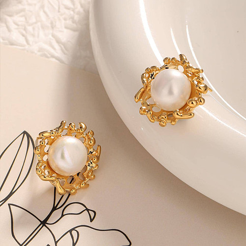 1 paire de clous d'oreilles élégants, Style Vintage, Style romain, incrustation géométrique, perles en cuivre