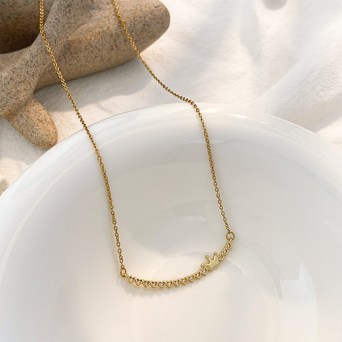 Simple Style Heart Shape Crown Copper Inlay Zircon Pendant Necklace 1 Piece