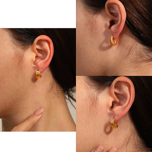 1 paire de boucles d'oreilles créoles plaquées or 18 carats, couleur unie, Style Simple et décontracté