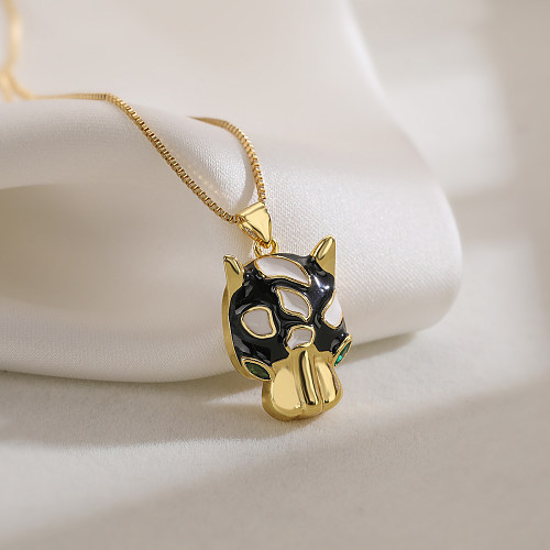 Aogu transfrontalier cuivre plaqué or véritable goutte d'huile Animal léopard pendentif collier femme européenne et américaine Ins Niche personnalité clavicule chaîne