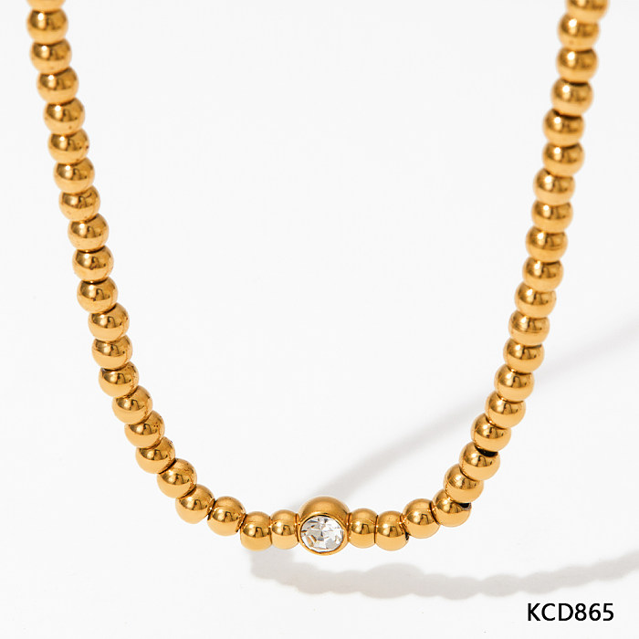 Moderner Stil, einfacher Stil, runde Halskette aus Edelstahl mit Perlenbeschichtung, Inlay und Zirkon-Armbändern