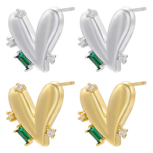 1 Pair Casual Elegant Heart Shape Brass Plating Inlay Zircon 18K Gold Plated Ear Studs