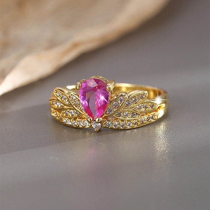 Lady Water Droplets Copper Plating Inlay Zircon Rings