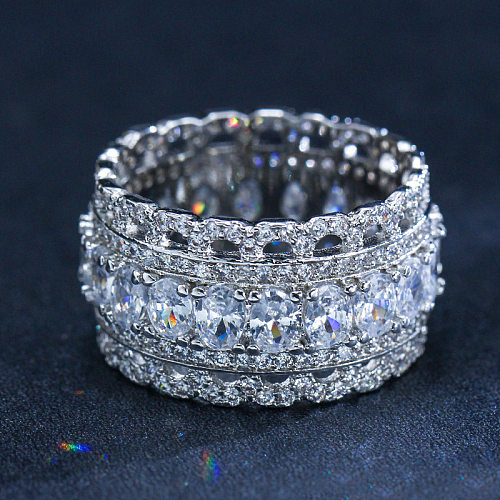 Elegant Lady Geometric Copper Plating Inlay Zircon White Gold Plated Rhodium Plated Rings